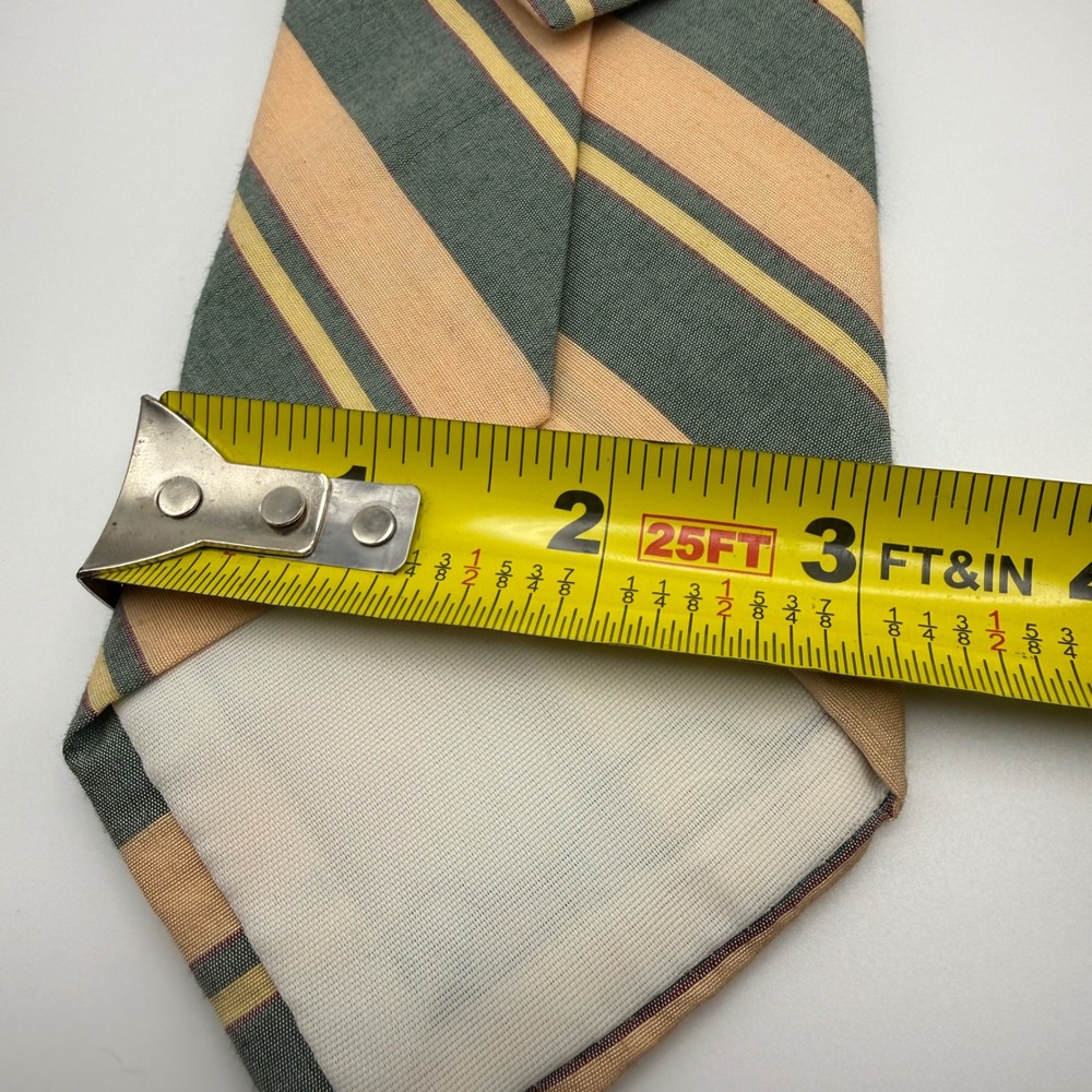 VINTAGE Polo Ralph Lauren Necktie Mens Green Striped Silk Hand Made Tie - Picture 3 of 4